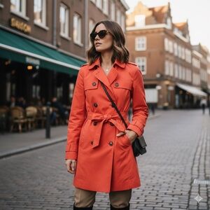 Zara Basic Coral Orange Double-Breasted Trench Coat Size M